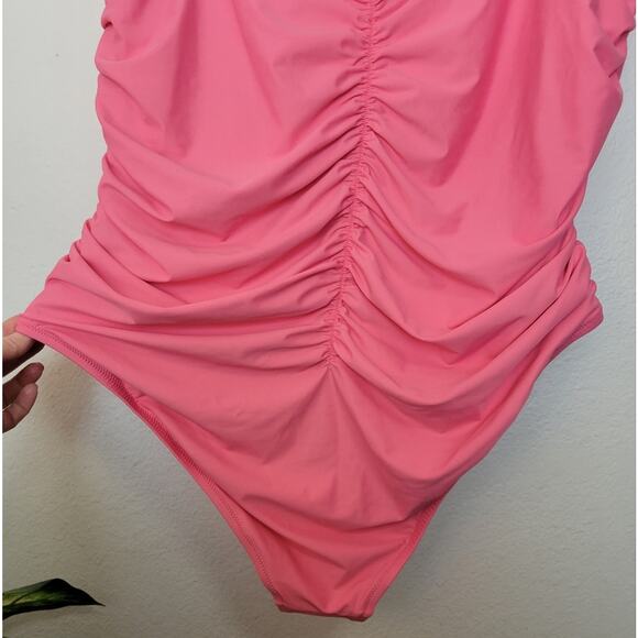 🚨NEW J CREW Pink Ruched Sweetheart One Piece Swimsuit Plus Size 22 Barbie - Picture 10 of 16